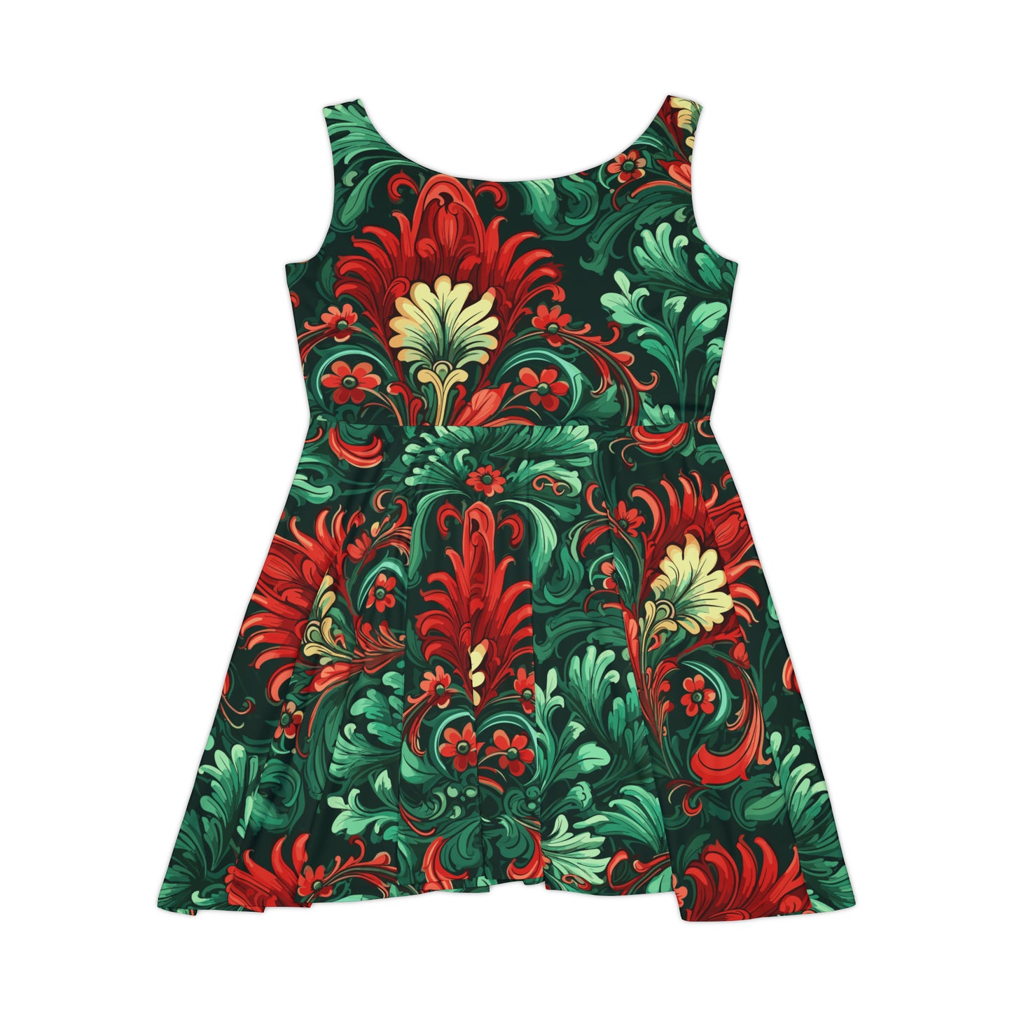 Botero Green and Red Floral Skater Dress