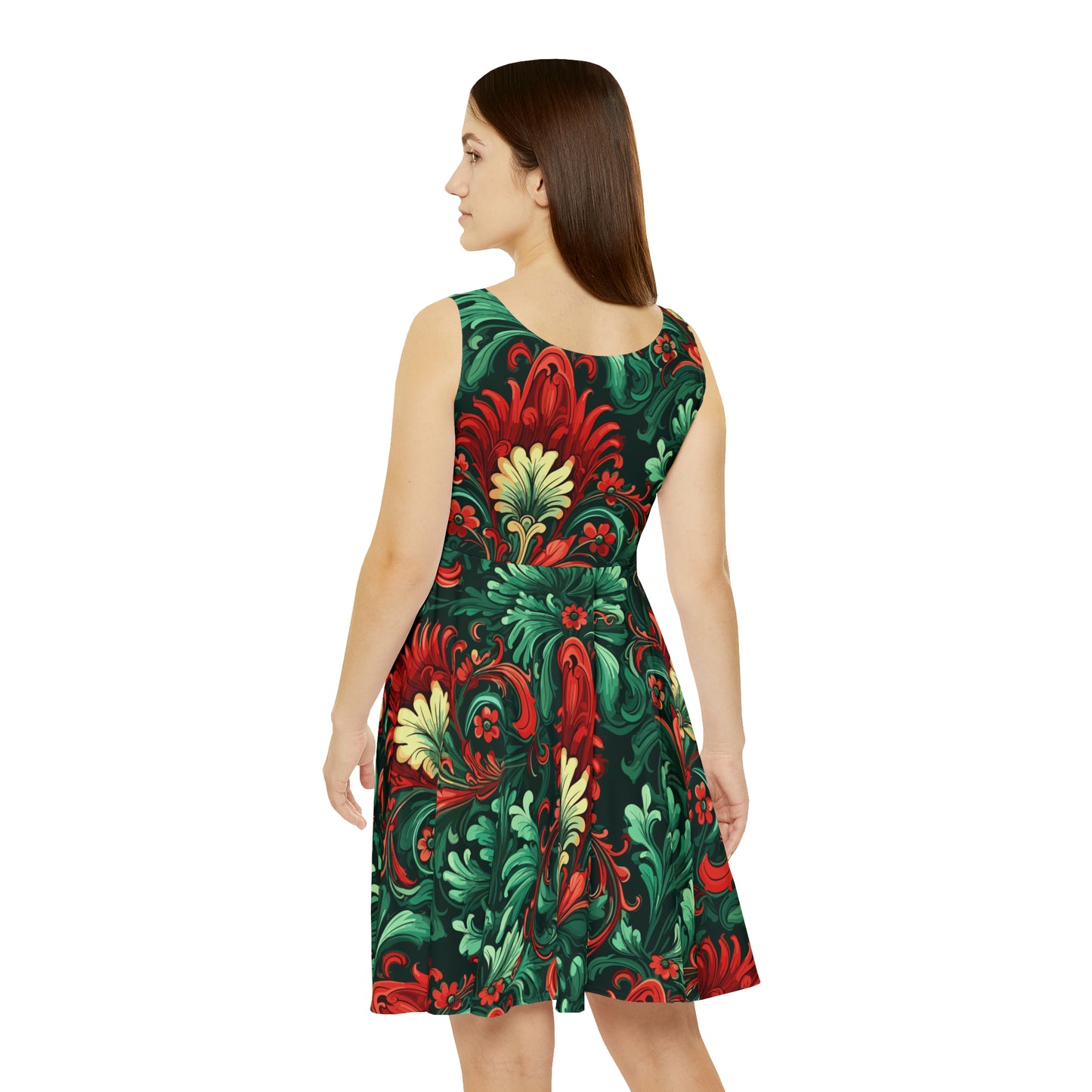 Botero Green and Red Floral Skater Dress