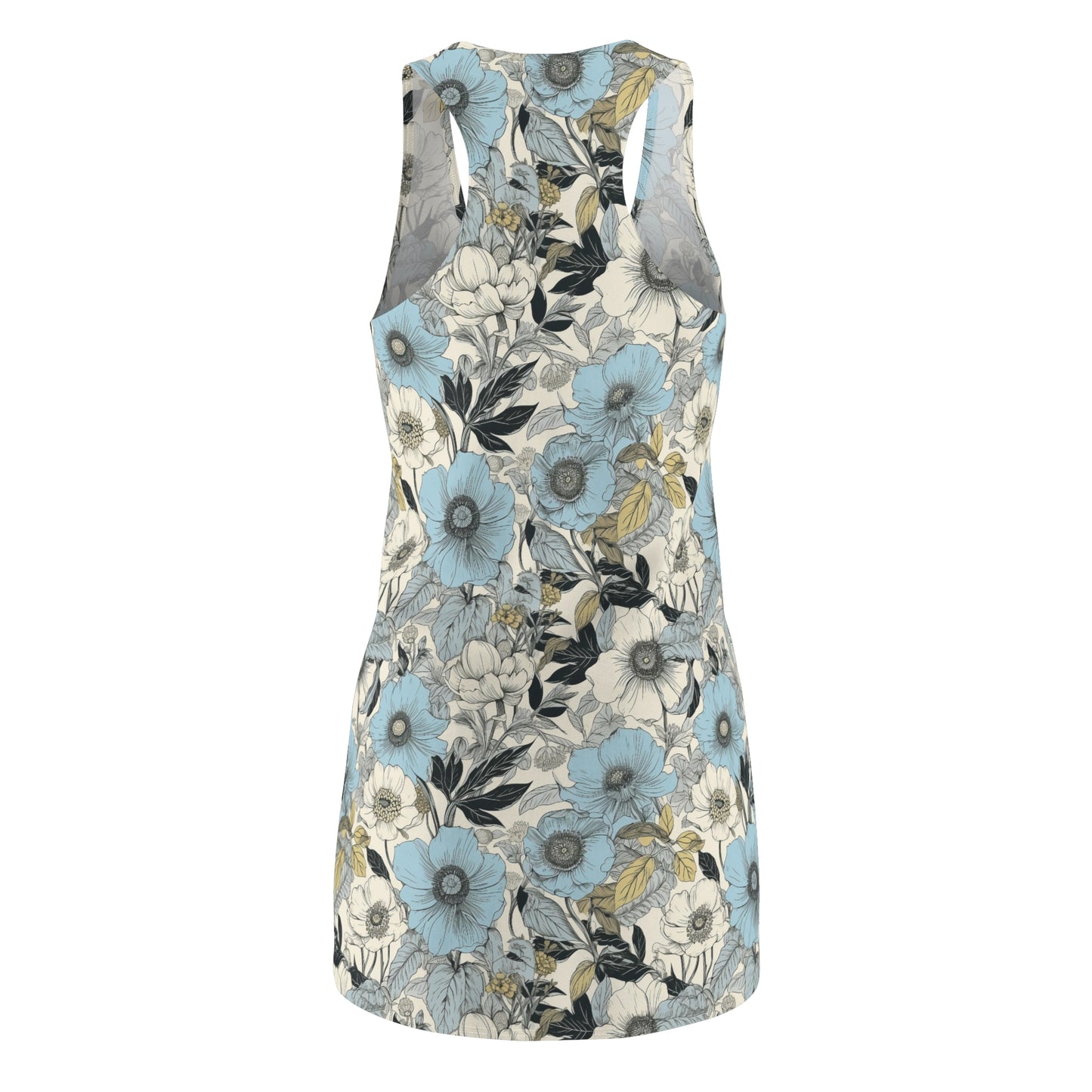 Blue and Grey Floral Racerback Dress with Yellow Leaves