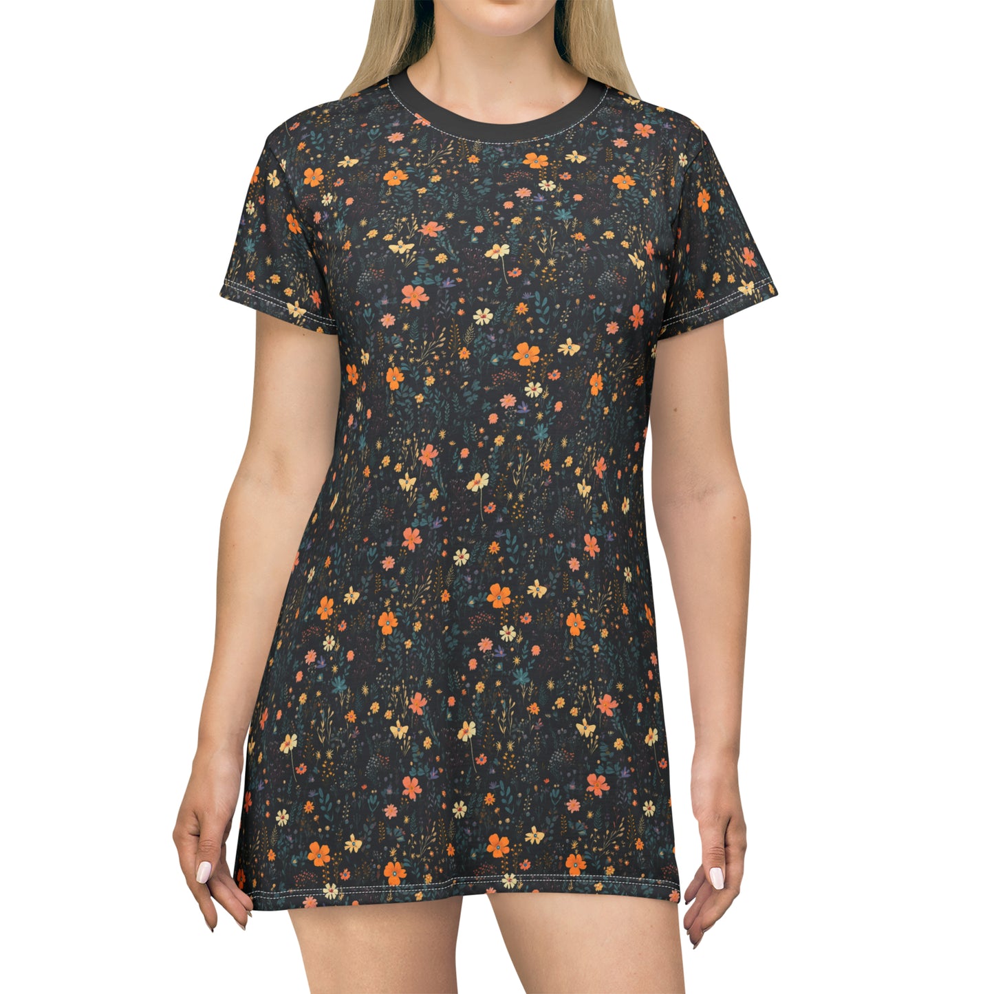 Summer Flower Pattern T-Shirt Dress