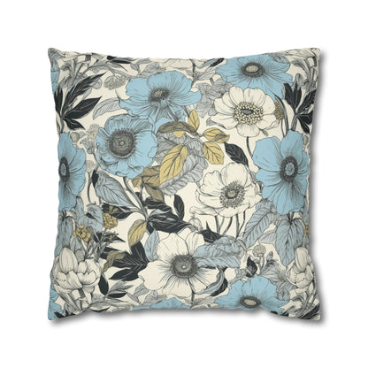 Blue and Grey Floral Pillow Case