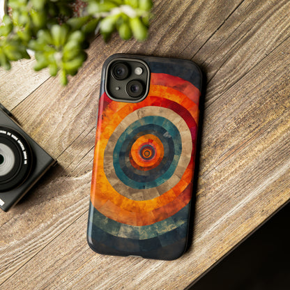 Emotionally Charged Archery iPhone Case - Abstract Concentric Circles in Warm Tones - Dark Background for Focus & Energy - Textured Depth