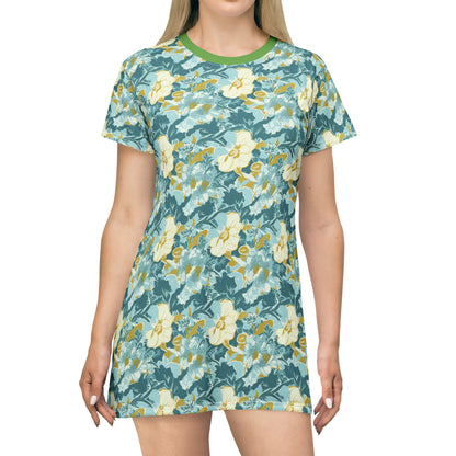 Green and Yellow Floral T-Shirt Dress