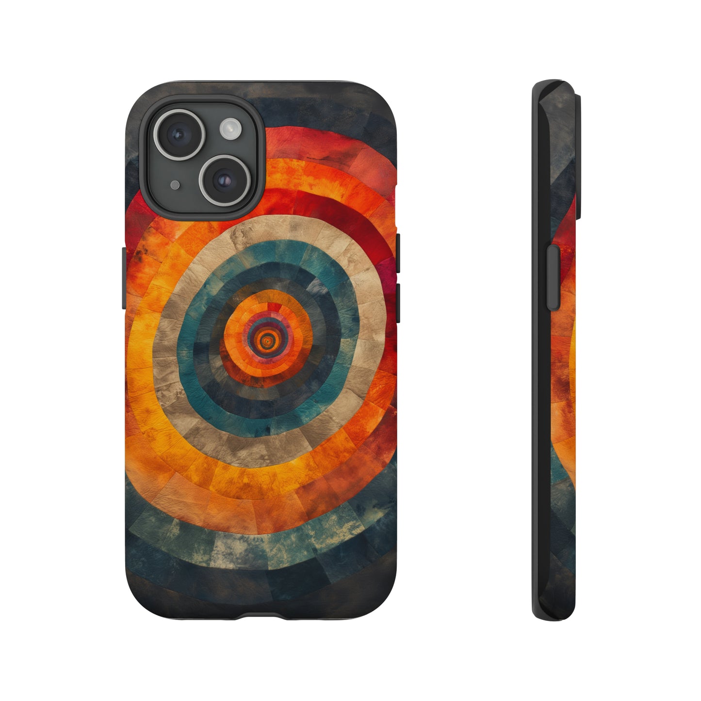 Emotionally Charged Archery iPhone Case - Abstract Concentric Circles in Warm Tones - Dark Background for Focus & Energy - Textured Depth