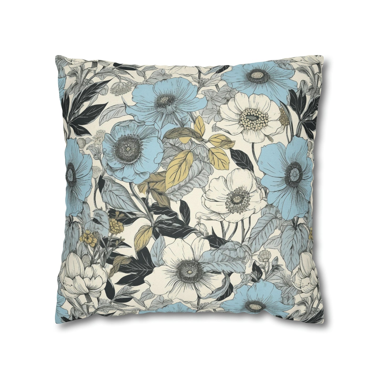 Blue and Grey Floral Pillow Case