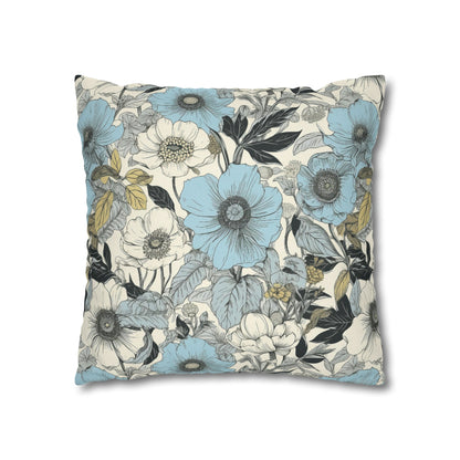 Blue and Grey Floral Pillow Case