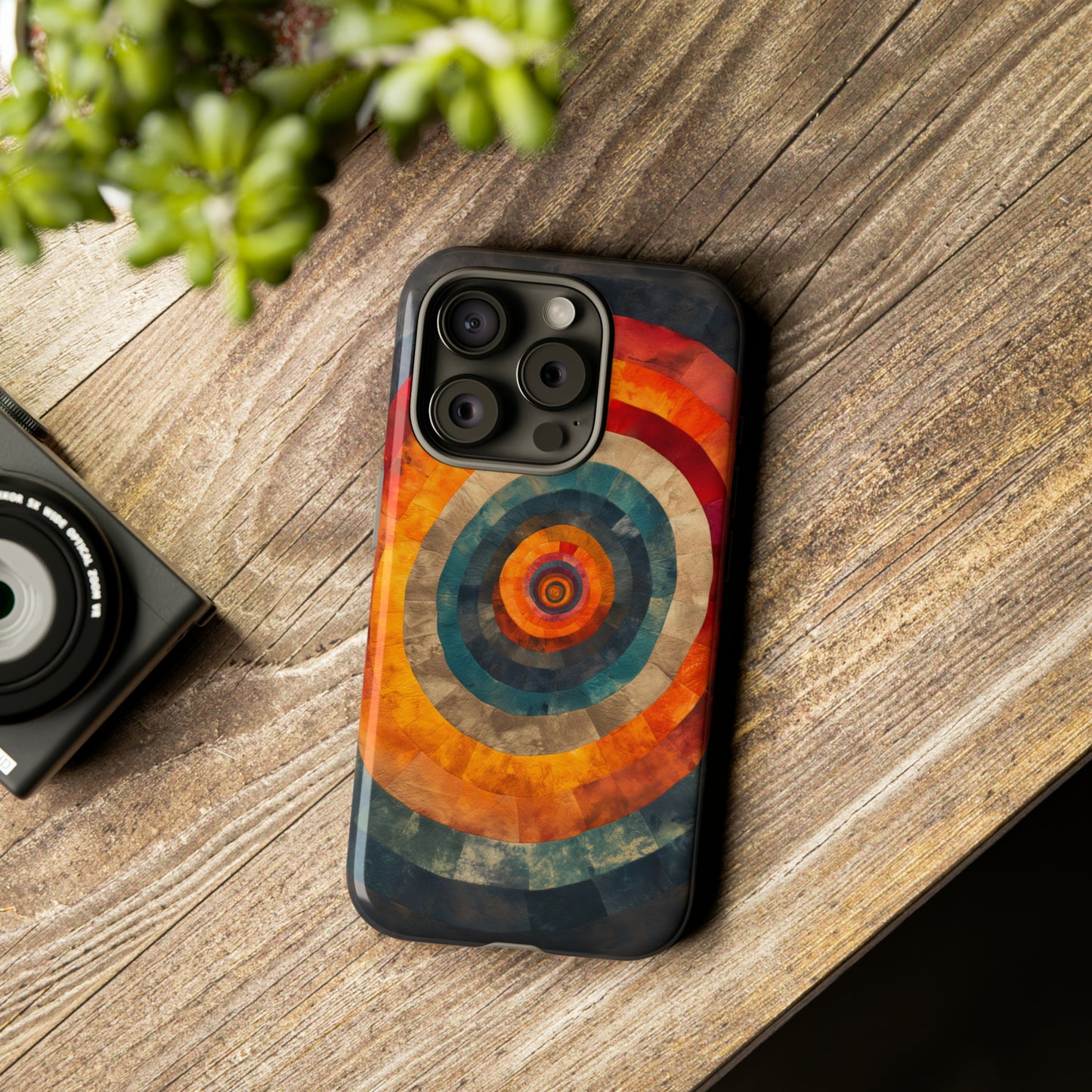 Emotionally Charged Archery iPhone Case - Abstract Concentric Circles in Warm Tones - Dark Background for Focus & Energy - Textured Depth