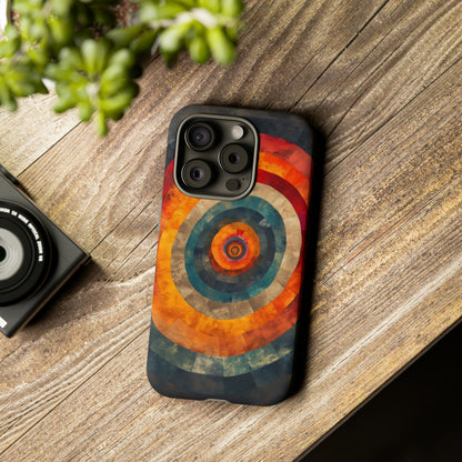 Emotionally Charged Archery iPhone Case - Abstract Concentric Circles in Warm Tones - Dark Background for Focus & Energy - Textured Depth