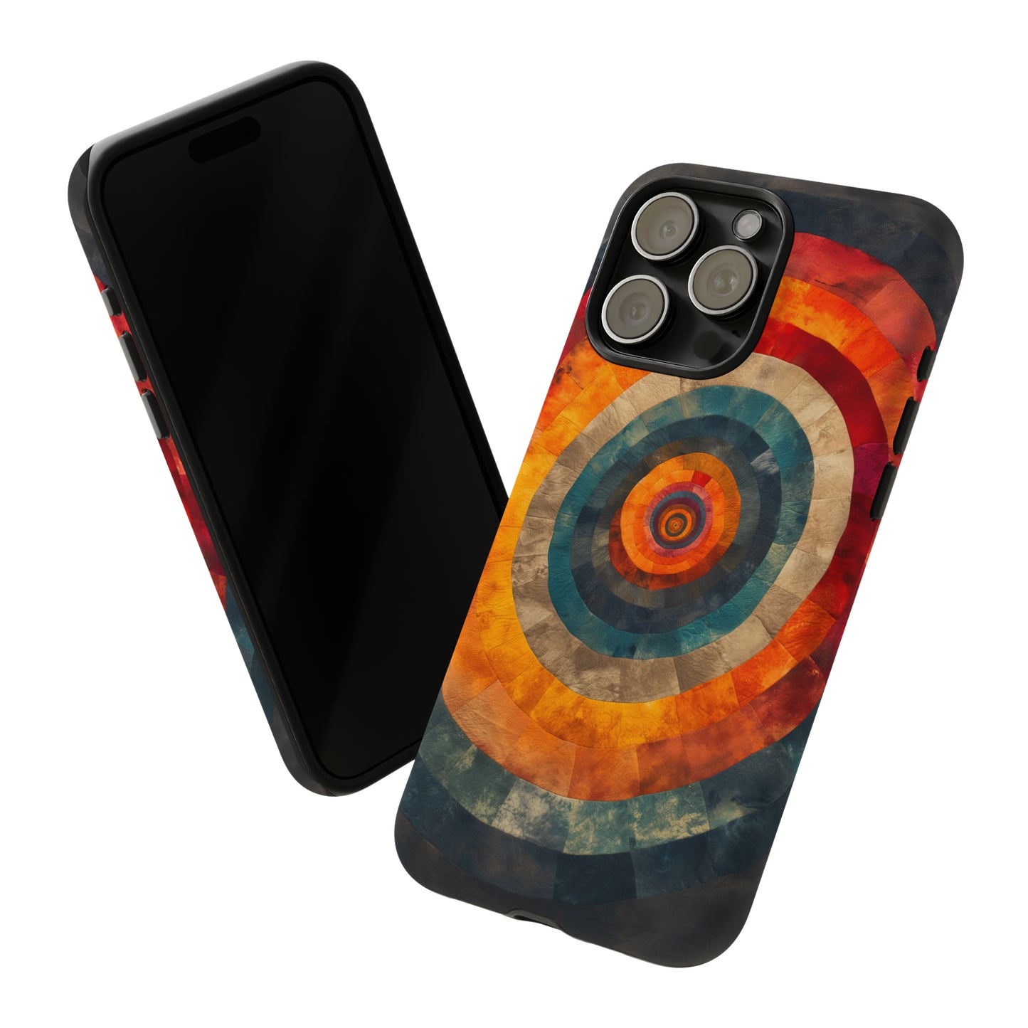 Emotionally Charged Archery iPhone Case - Abstract Concentric Circles in Warm Tones - Dark Background for Focus & Energy - Textured Depth