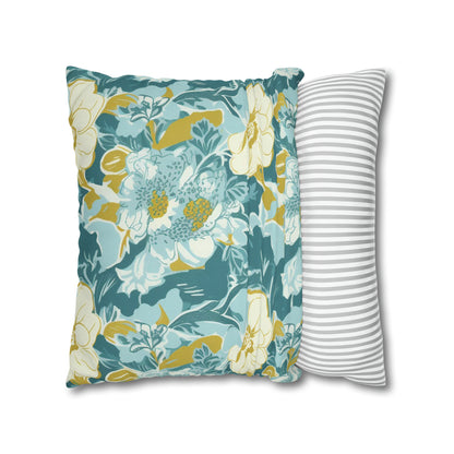 Green and Yellow Floral Spun Polyester Pillow Case