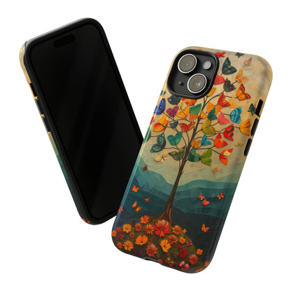 Dreamy Valley Tree iPhone Case - Colorful Butterflies & Flowers - Detailed Front View Illustration - Vibrant Colors