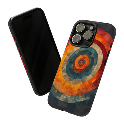 Emotionally Charged Archery iPhone Case - Abstract Concentric Circles in Warm Tones - Dark Background for Focus & Energy - Textured Depth