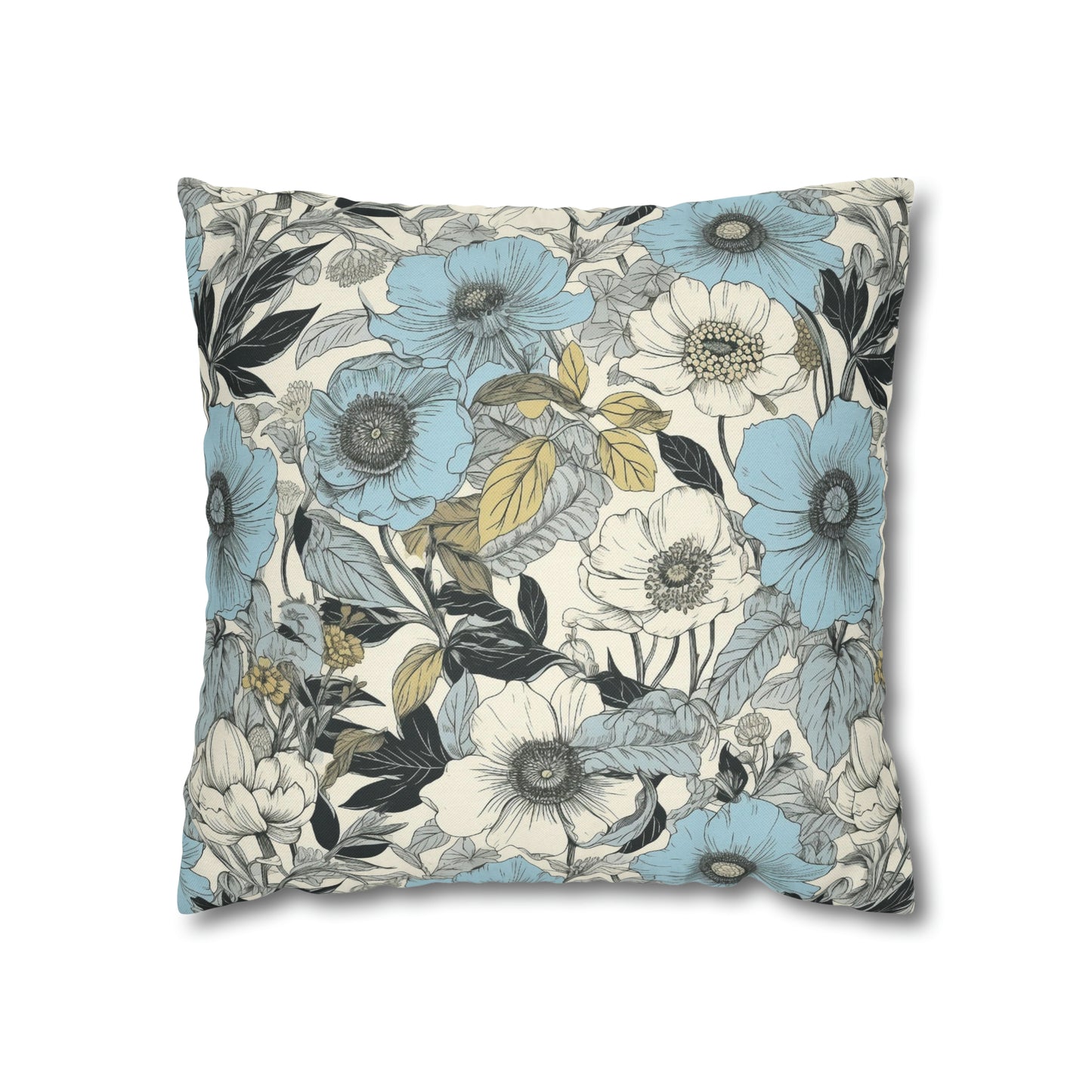 Blue and Grey Floral Pillow Case