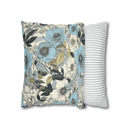 Blue and Grey Floral Pillow Case