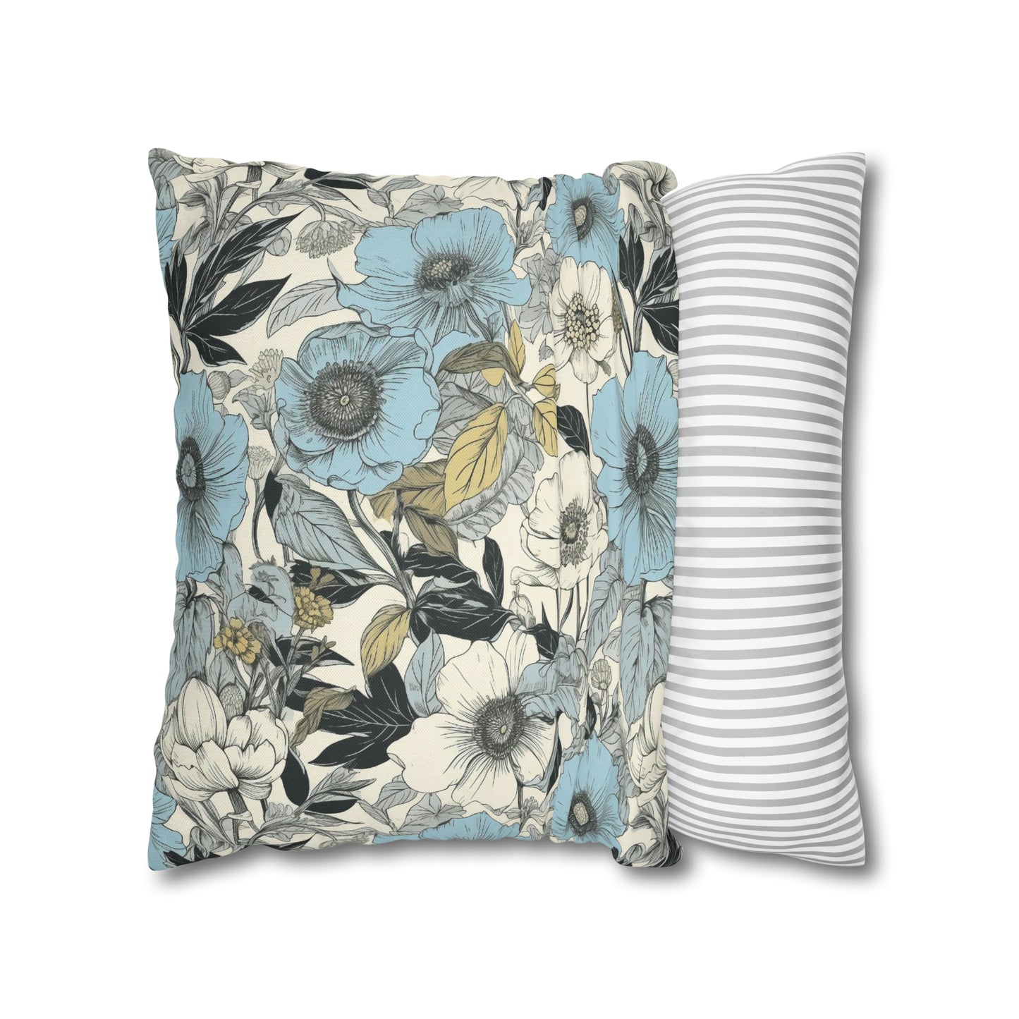 Blue and Grey Floral Pillow Case