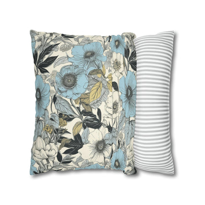 Blue and Grey Floral Pillow Case