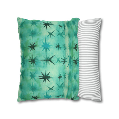 Aqua Green Starry Square Pillow Case