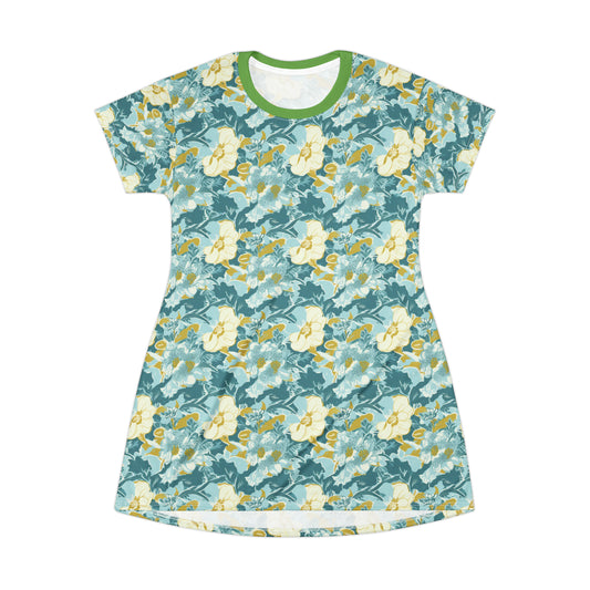 Green and Yellow Floral T-Shirt Dress