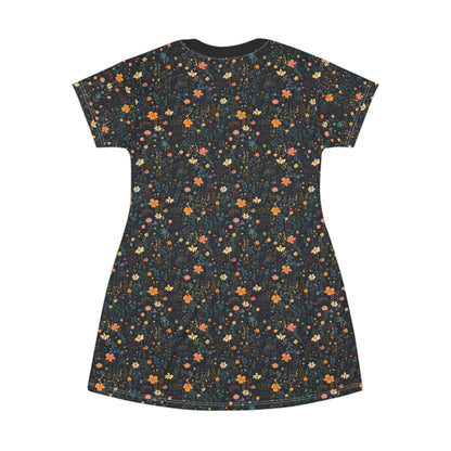 Summer Flower Pattern T-Shirt Dress