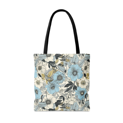 Blue and Grey Floral Tote Bag