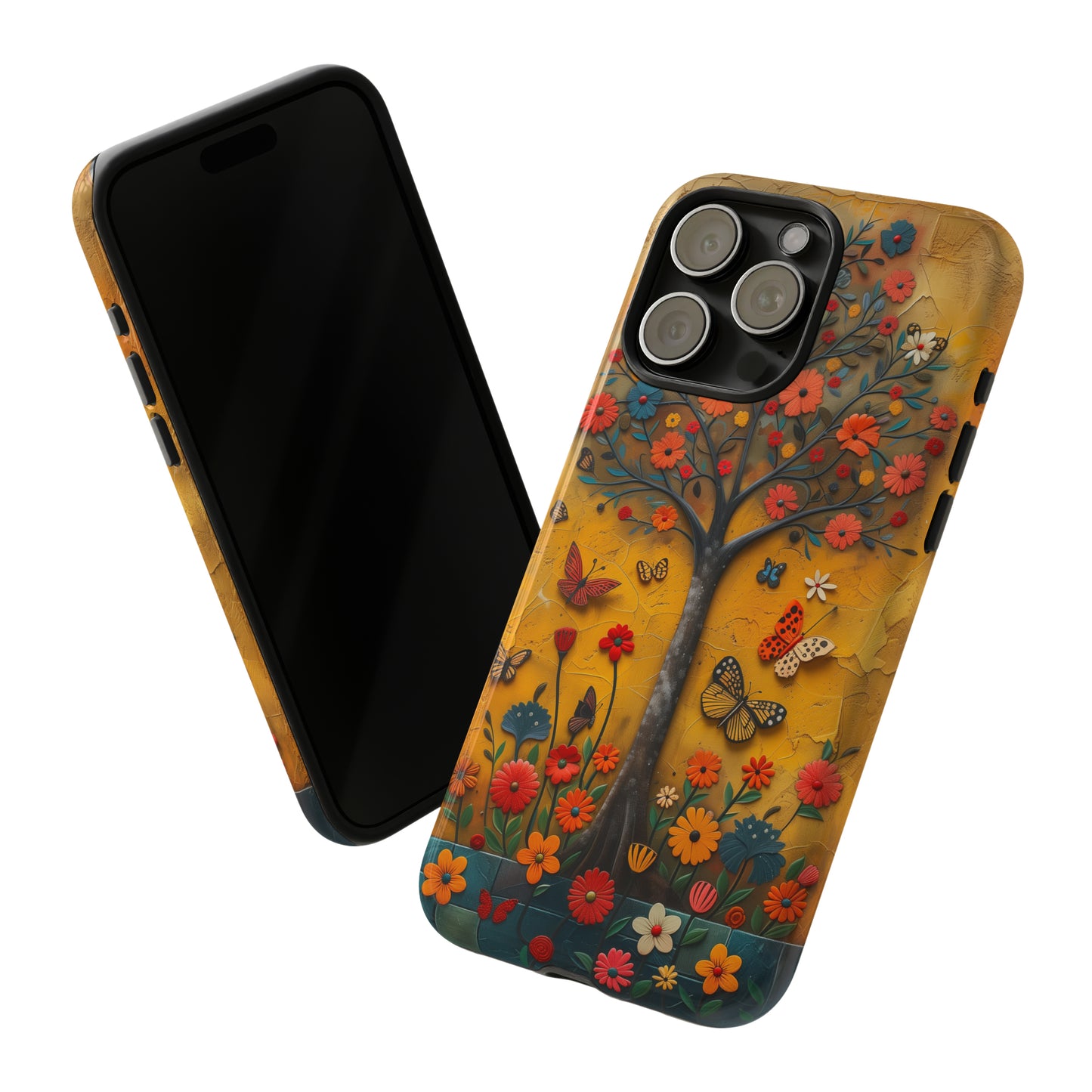 Nature-Inspired 3D Tree iPhone Case - Vibrant Textured Design - Detailed Floral Patterns - Multicolor Surfaces - Unique Accessory