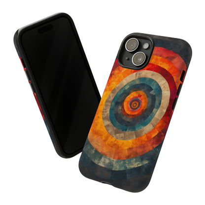 Emotionally Charged Archery iPhone Case - Abstract Concentric Circles in Warm Tones - Dark Background for Focus & Energy - Textured Depth