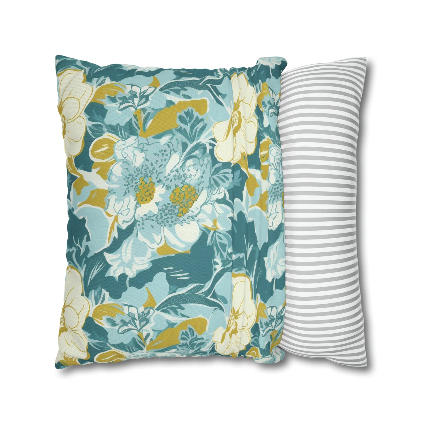 Green and Yellow Floral Spun Polyester Pillow Case