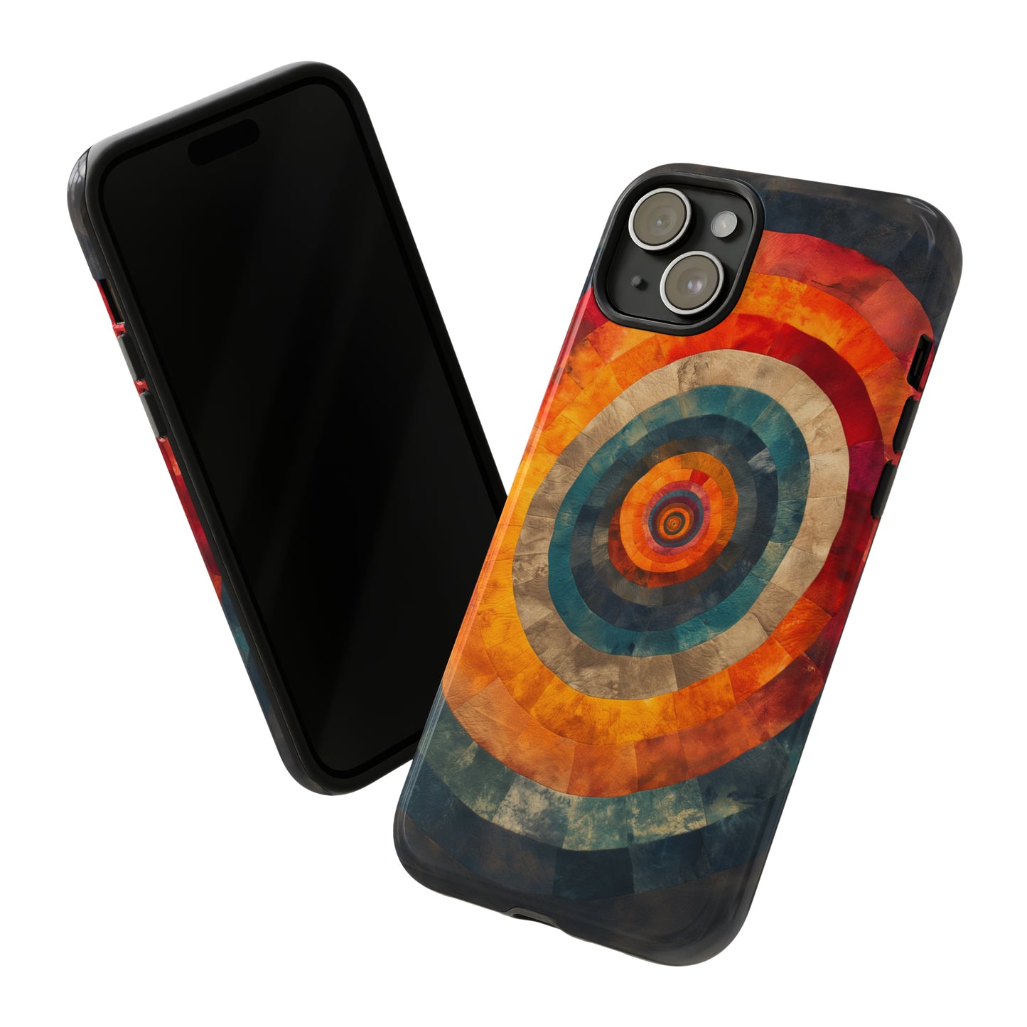 Emotionally Charged Archery iPhone Case - Abstract Concentric Circles in Warm Tones - Dark Background for Focus & Energy - Textured Depth