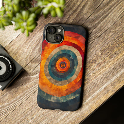 Emotionally Charged Archery iPhone Case - Abstract Concentric Circles in Warm Tones - Dark Background for Focus & Energy - Textured Depth