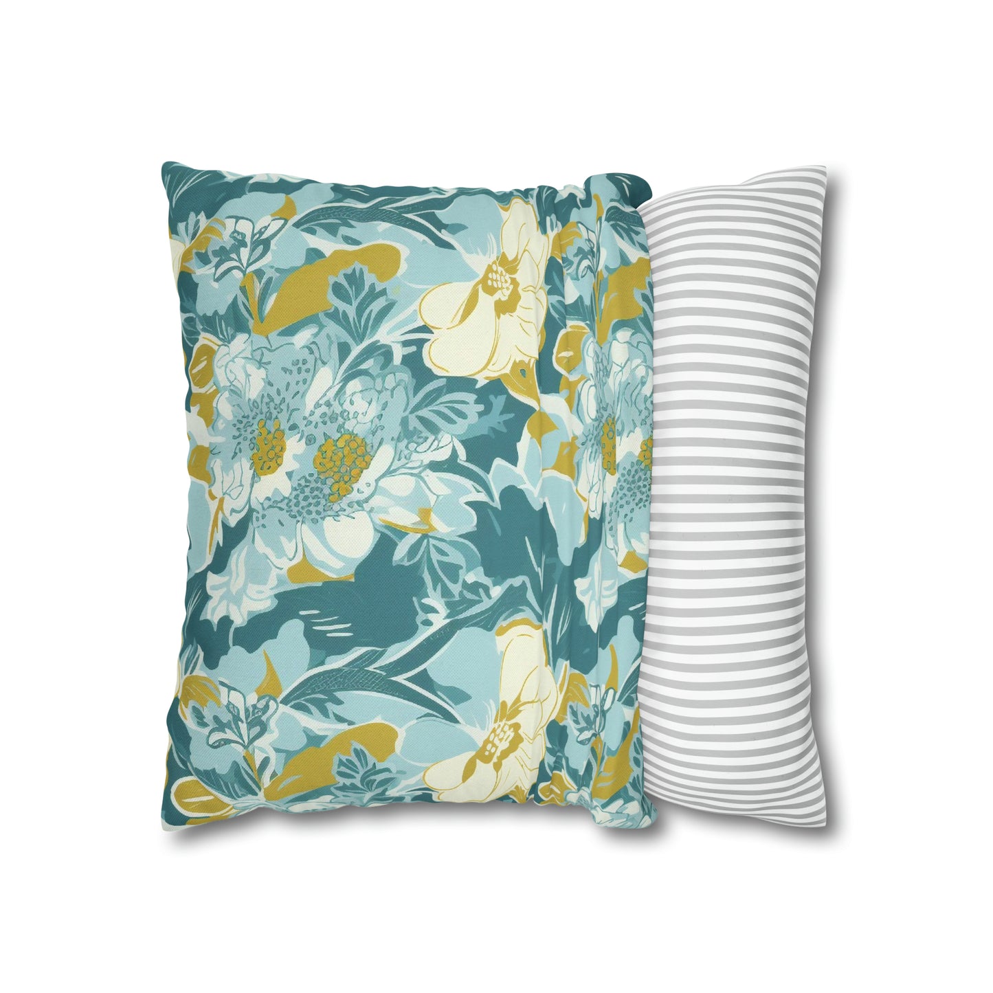 Green and Yellow Floral Spun Polyester Pillow Case