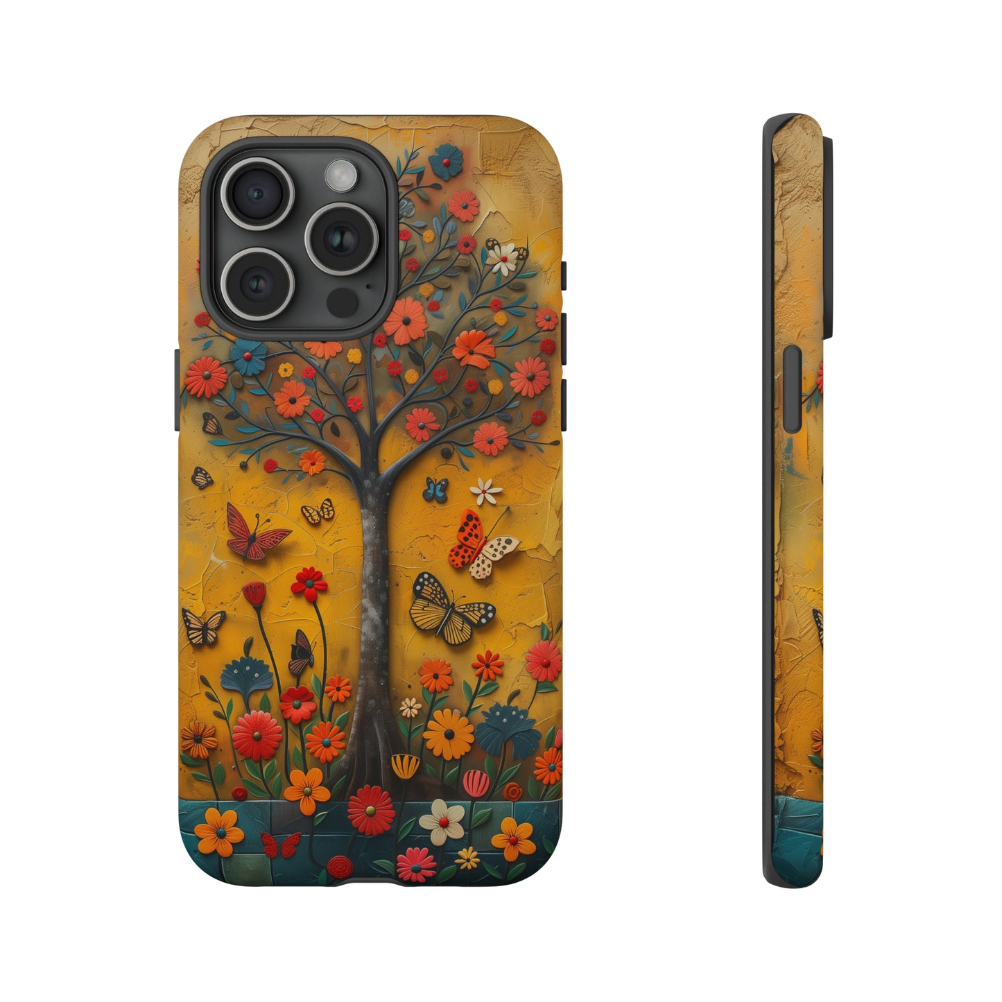 Nature-Inspired 3D Tree iPhone Case - Vibrant Textured Design - Detailed Floral Patterns - Multicolor Surfaces - Unique Accessory