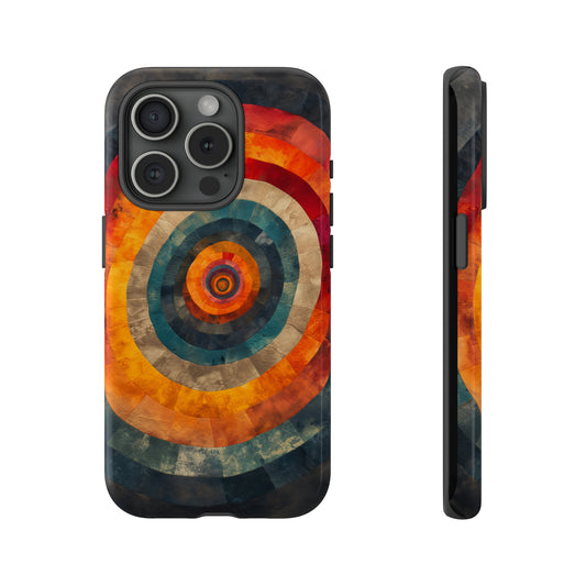 Emotionally Charged Archery iPhone Case - Abstract Concentric Circles in Warm Tones - Dark Background for Focus & Energy - Textured Depth