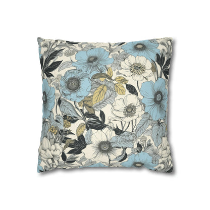 Blue and Grey Floral Pillow Case