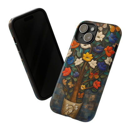 Vibrant Flower Tree Butterfly iPhone Case - Artistic Protection with Detailed Relief Sculpture - Symmetrical Design & Colorful Patterns