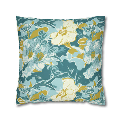 Green and Yellow Floral Spun Polyester Pillow Case