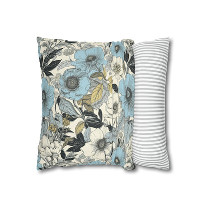 Blue and Grey Floral Pillow Case