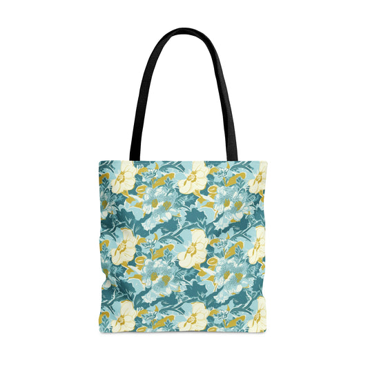 Green and Yellow Floral Pattern Tote Bag