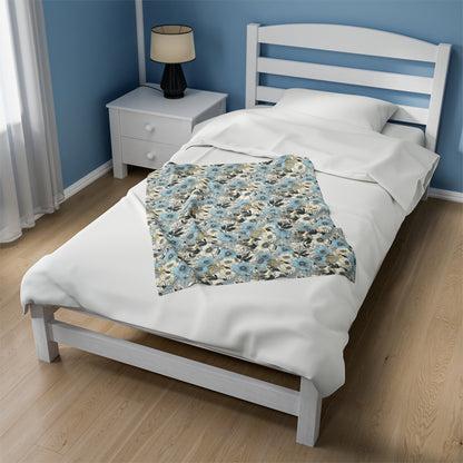 Blue and Grey Floral Plush Blanket