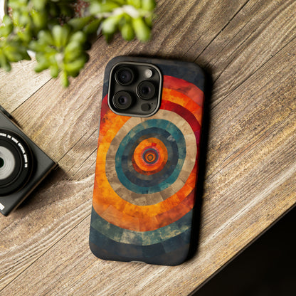 Emotionally Charged Archery iPhone Case - Abstract Concentric Circles in Warm Tones - Dark Background for Focus & Energy - Textured Depth