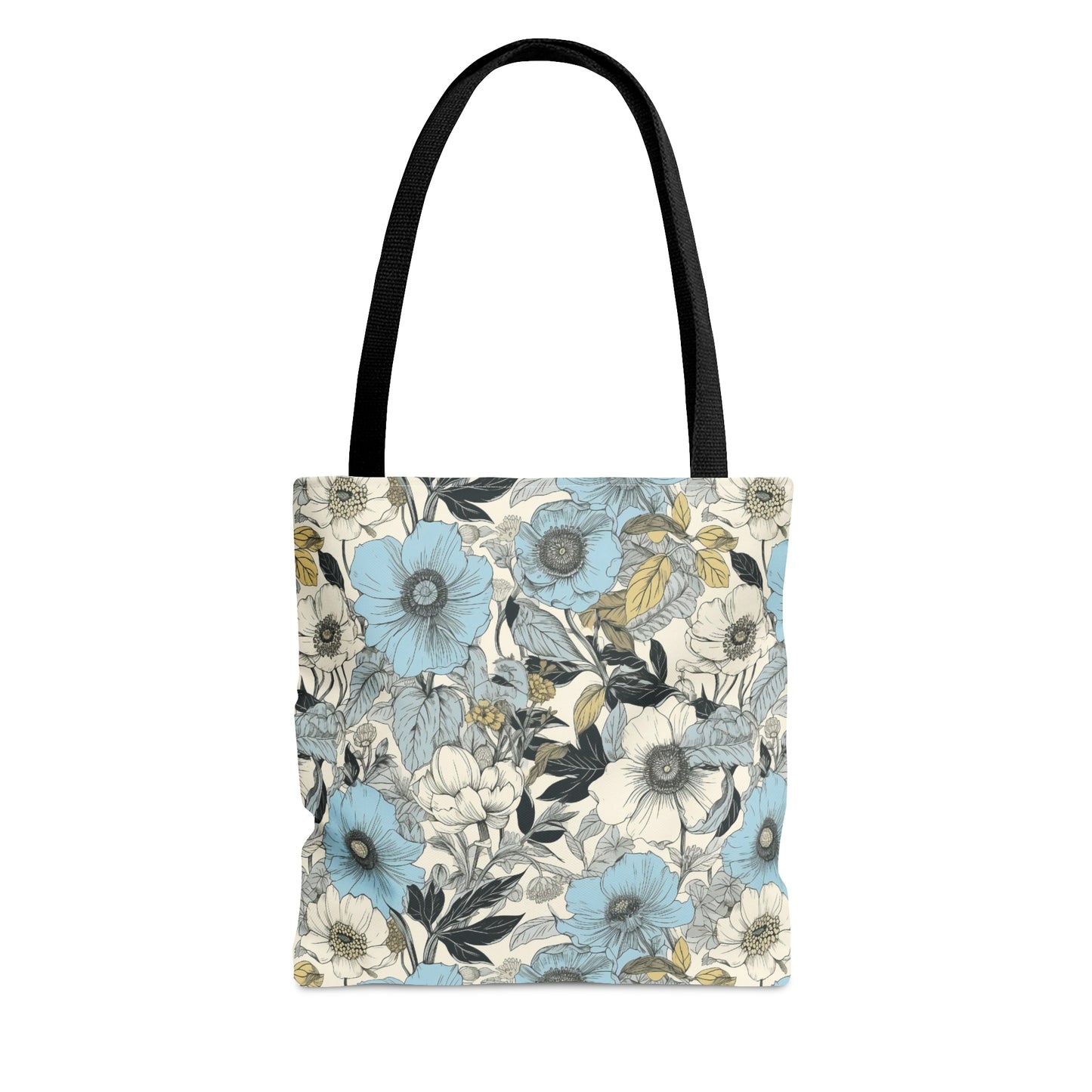 Blue and Grey Floral Tote Bag