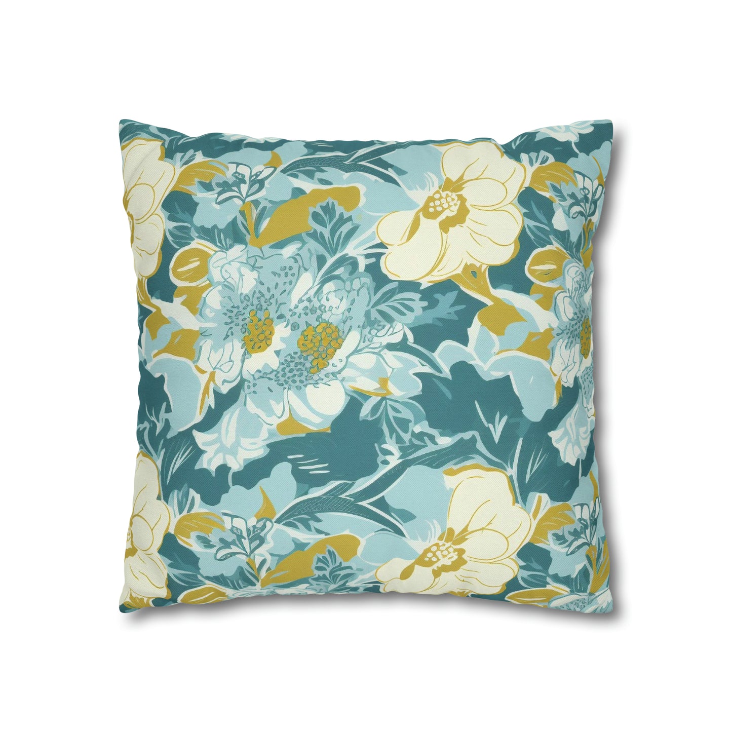 Green and Yellow Floral Spun Polyester Pillow Case