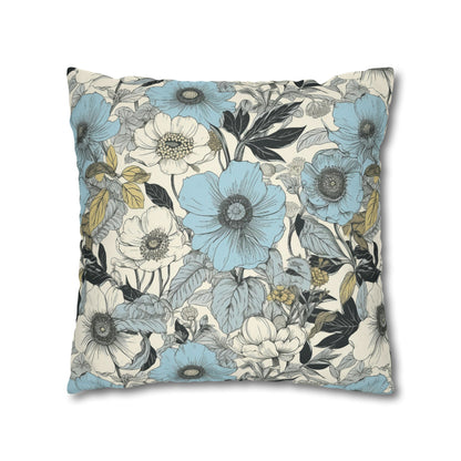 Blue and Grey Floral Pillow Case