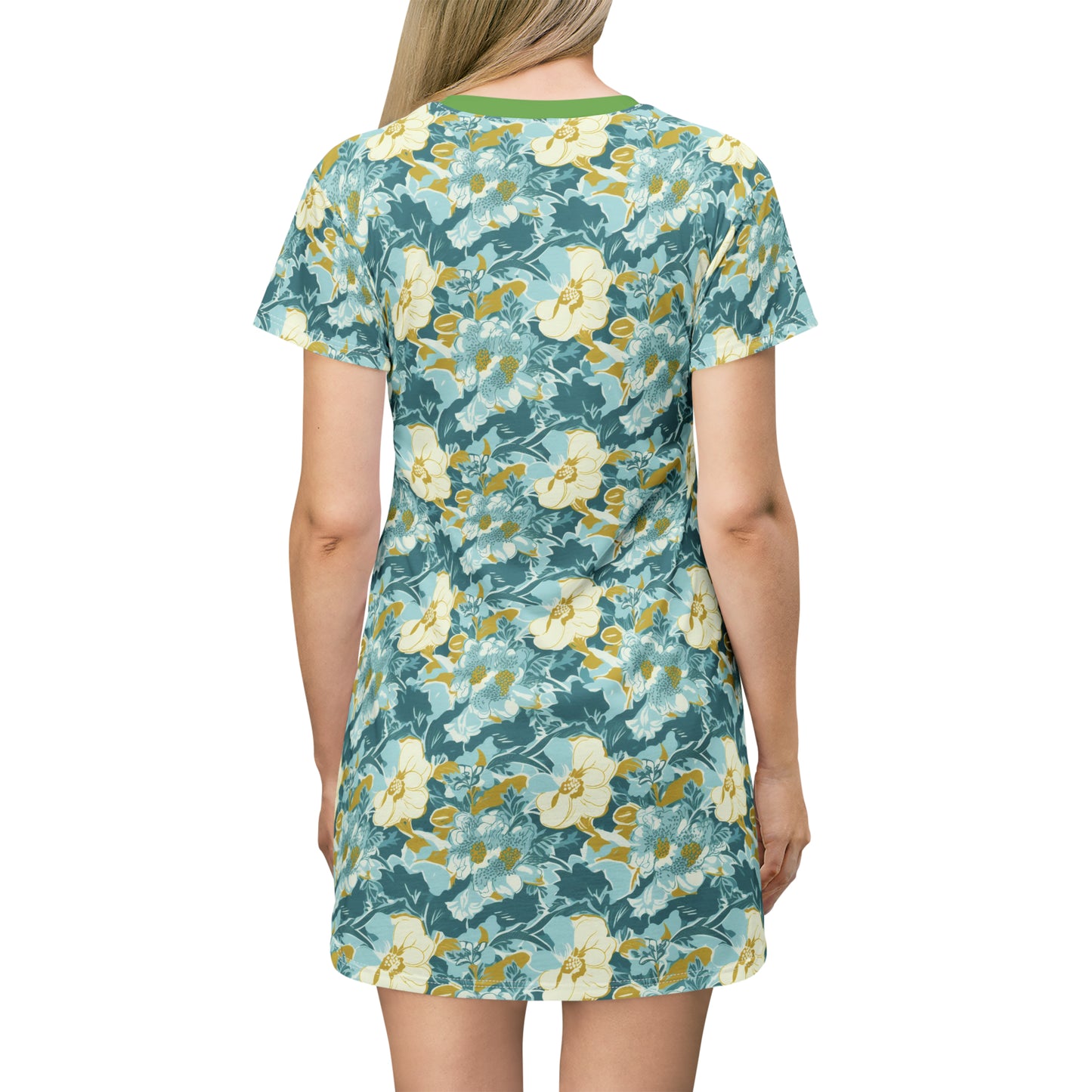 Green and Yellow Floral T-Shirt Dress