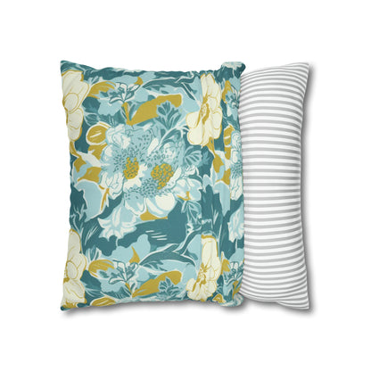 Green and Yellow Floral Spun Polyester Pillow Case