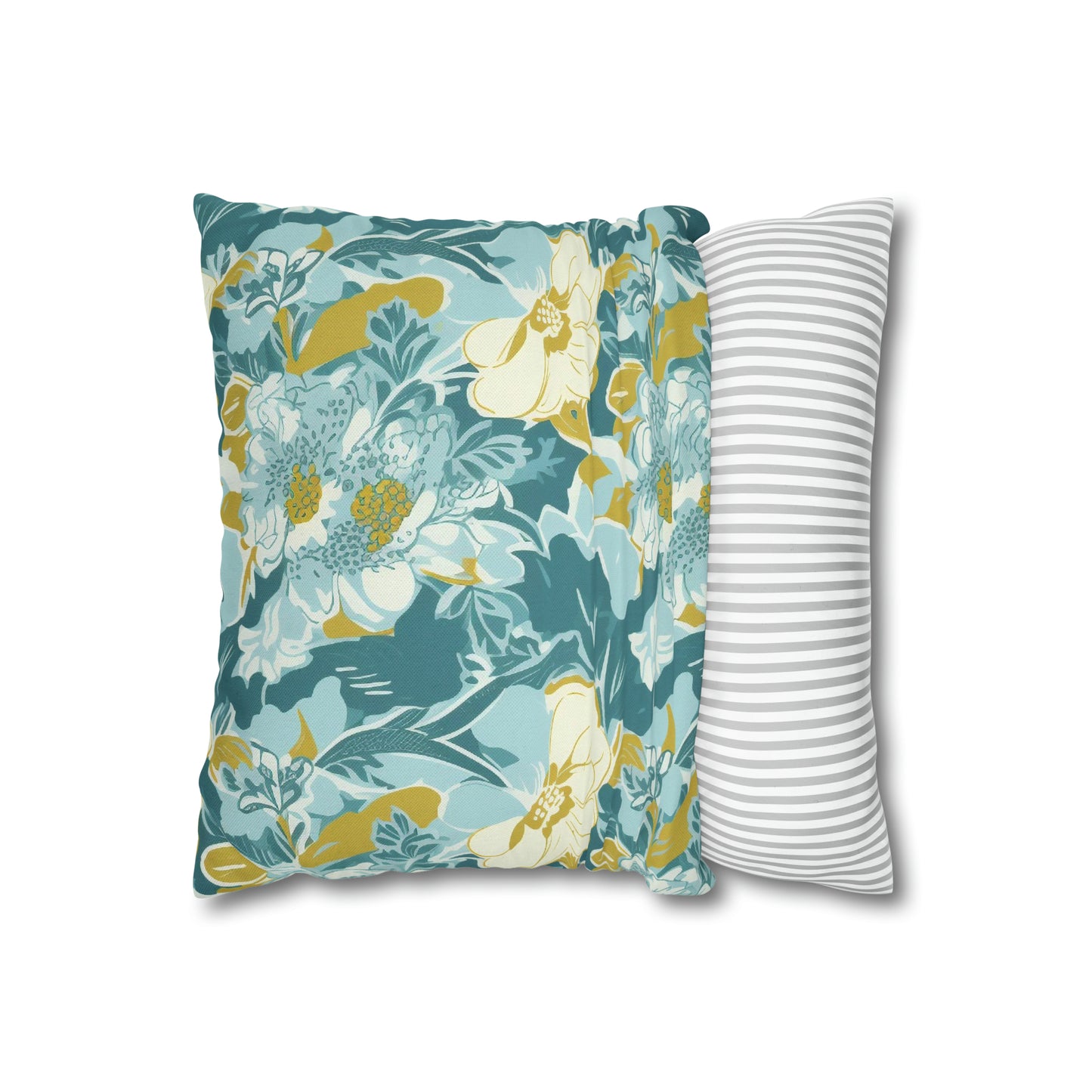 Green and Yellow Floral Spun Polyester Pillow Case