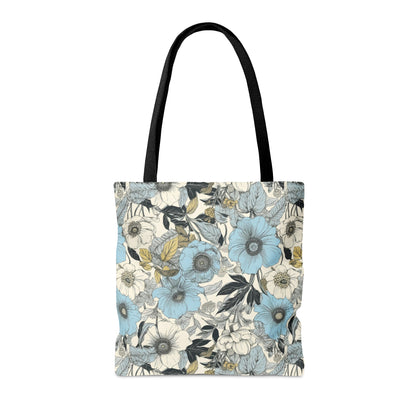 Blue and Grey Floral Tote Bag