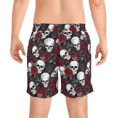 Skulls and Roses Rockabilly Men's Mid-Length Swim Shorts