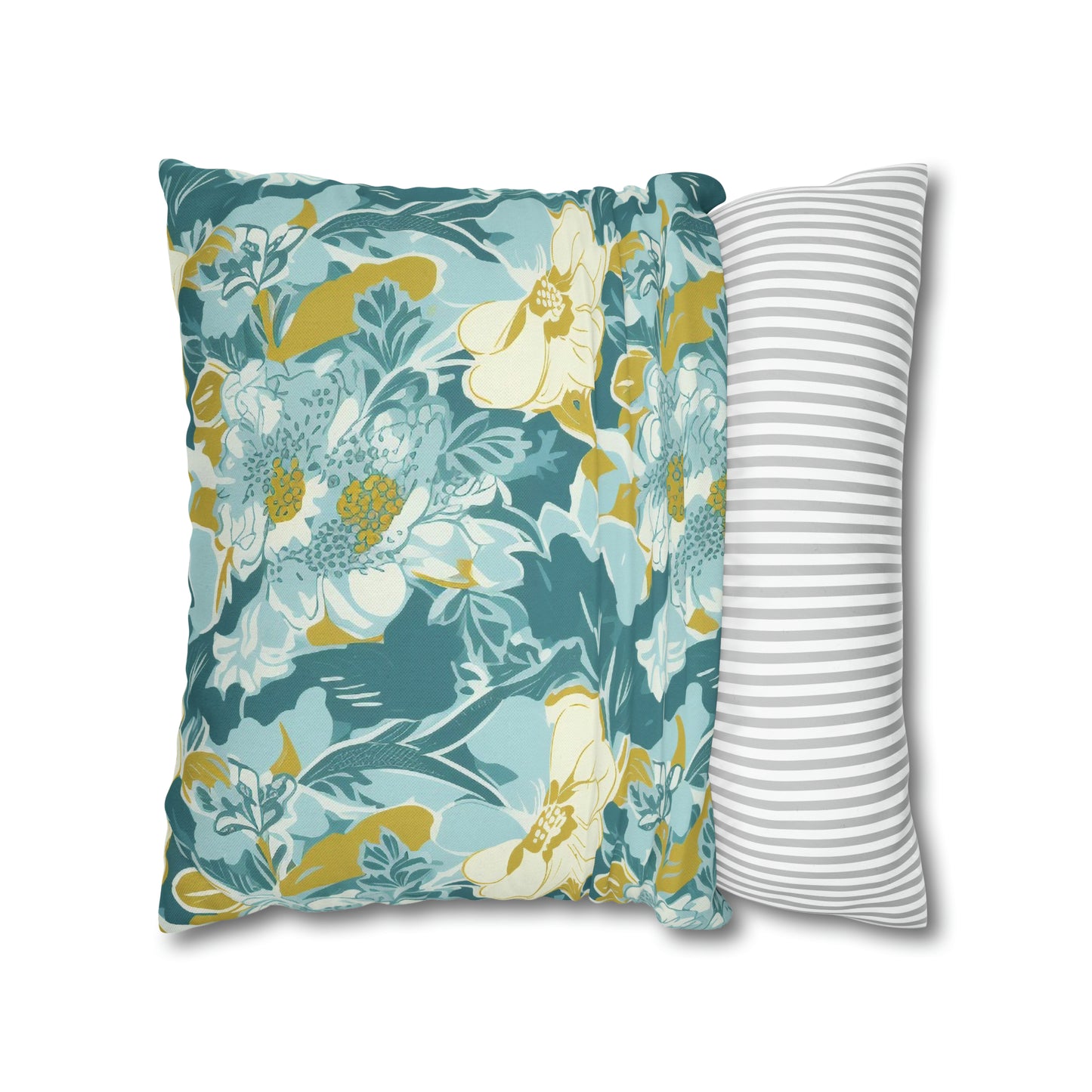 Green and Yellow Floral Spun Polyester Pillow Case