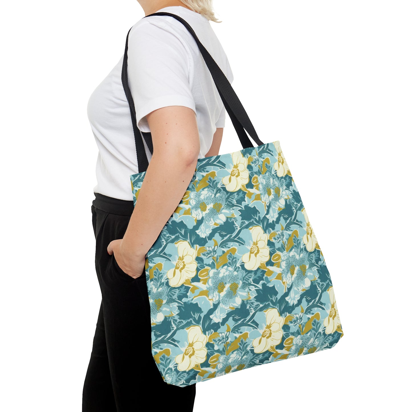 Green and Yellow Floral Pattern Tote Bag