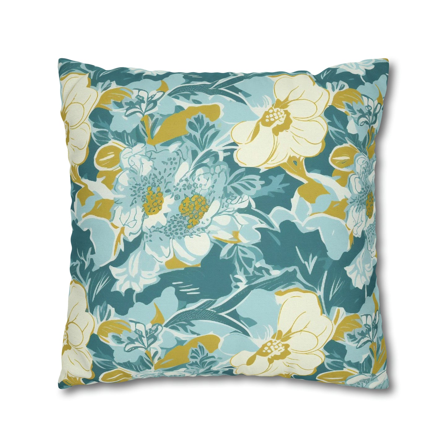 Green and Yellow Floral Spun Polyester Pillow Case